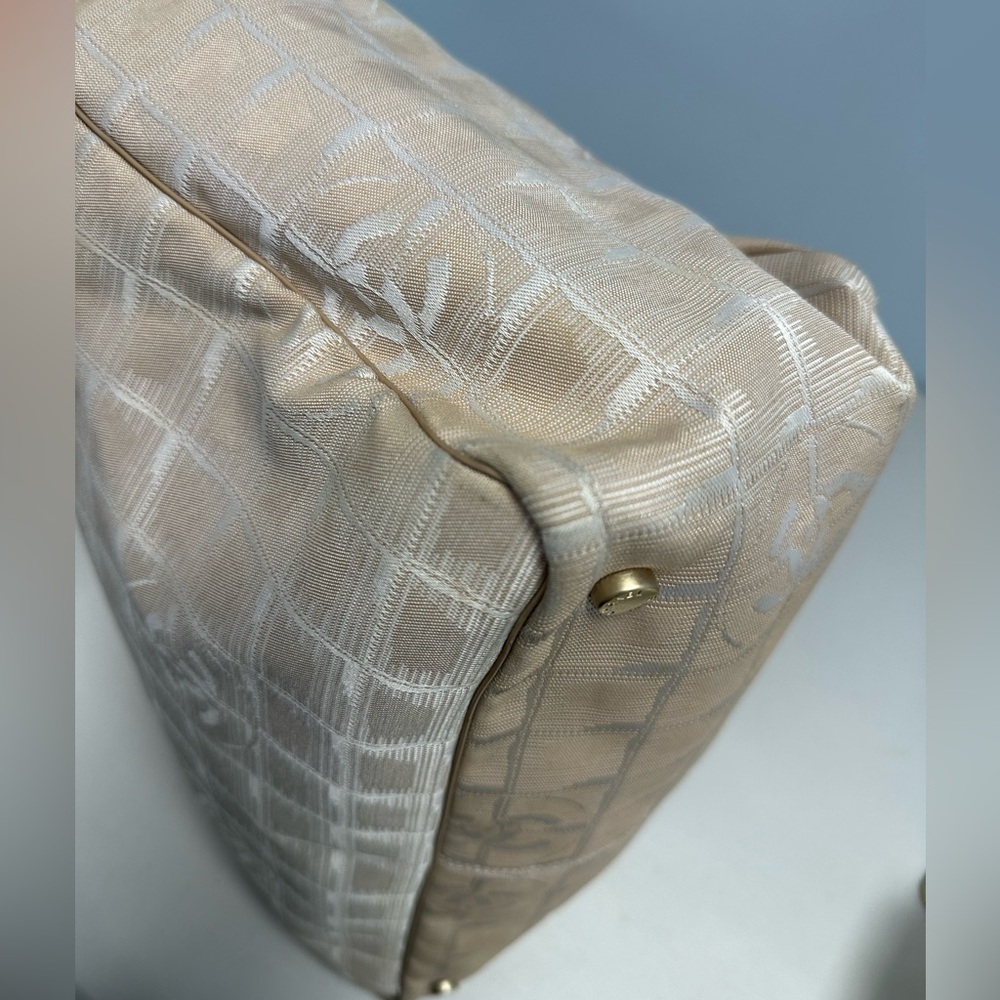 Authentic Chanel Travel Line Beige CC Nylon Leather Tote Bag - Picture 7 of 16